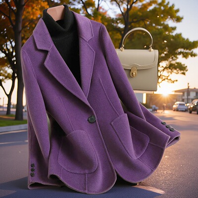 2024秋冬新款双面羊毛大衣女小个子高端修身职业西装休闲毛呢外套