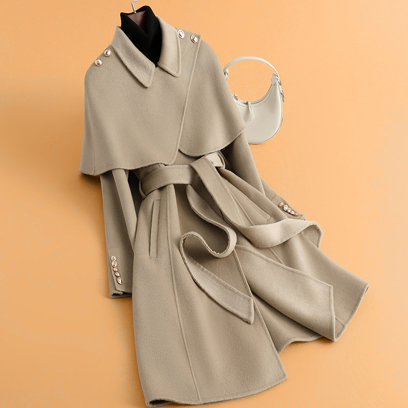 斗篷高级感双面羊毛大衣女中长款2024新款收腰职业通勤呢子外套