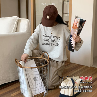 复古 圆领宽松小个子洋气独特别致慵懒风中长款 YOE 佑伊卫衣女新款