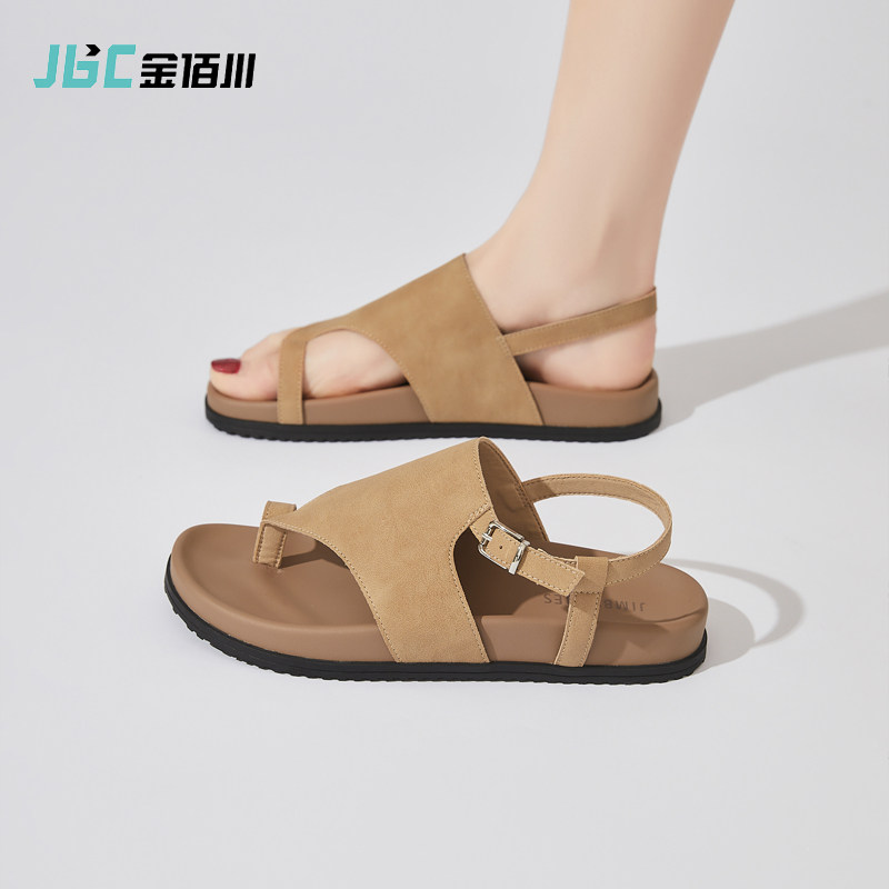 韩版洋气磨砂复古夹趾凉鞋女2025夏季新款轻便舒适套趾沙滩罗马鞋