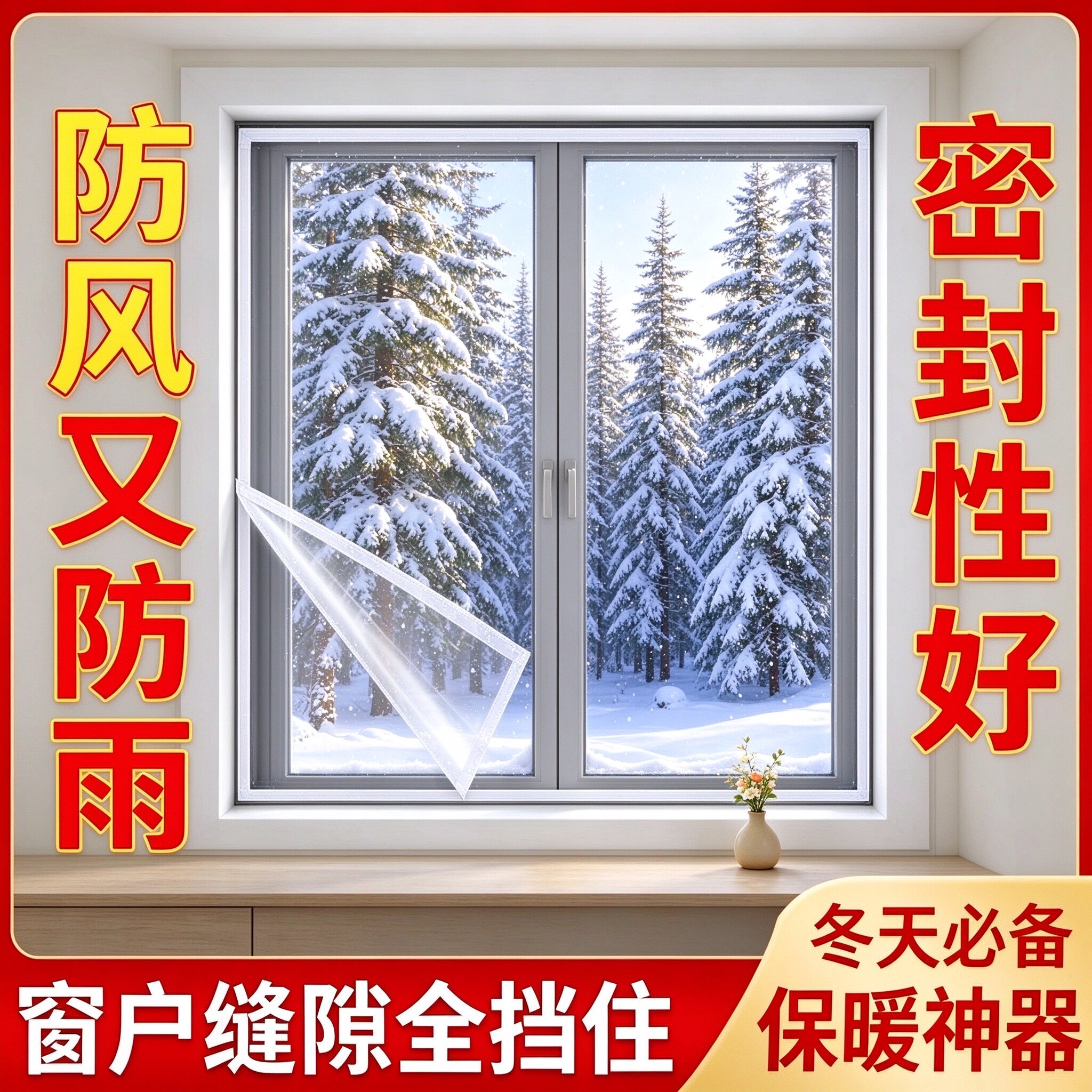 办公室窗户挡风保暖神器自粘魔术贴加厚保温膜密封防尘隔音透明