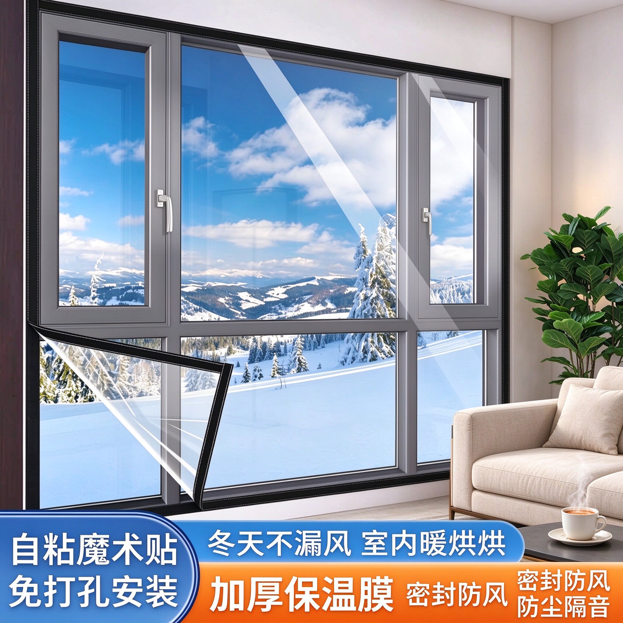 自粘魔术贴家用门窗保暖膜冬季窗户加厚防风挡风防寒密封保温帘