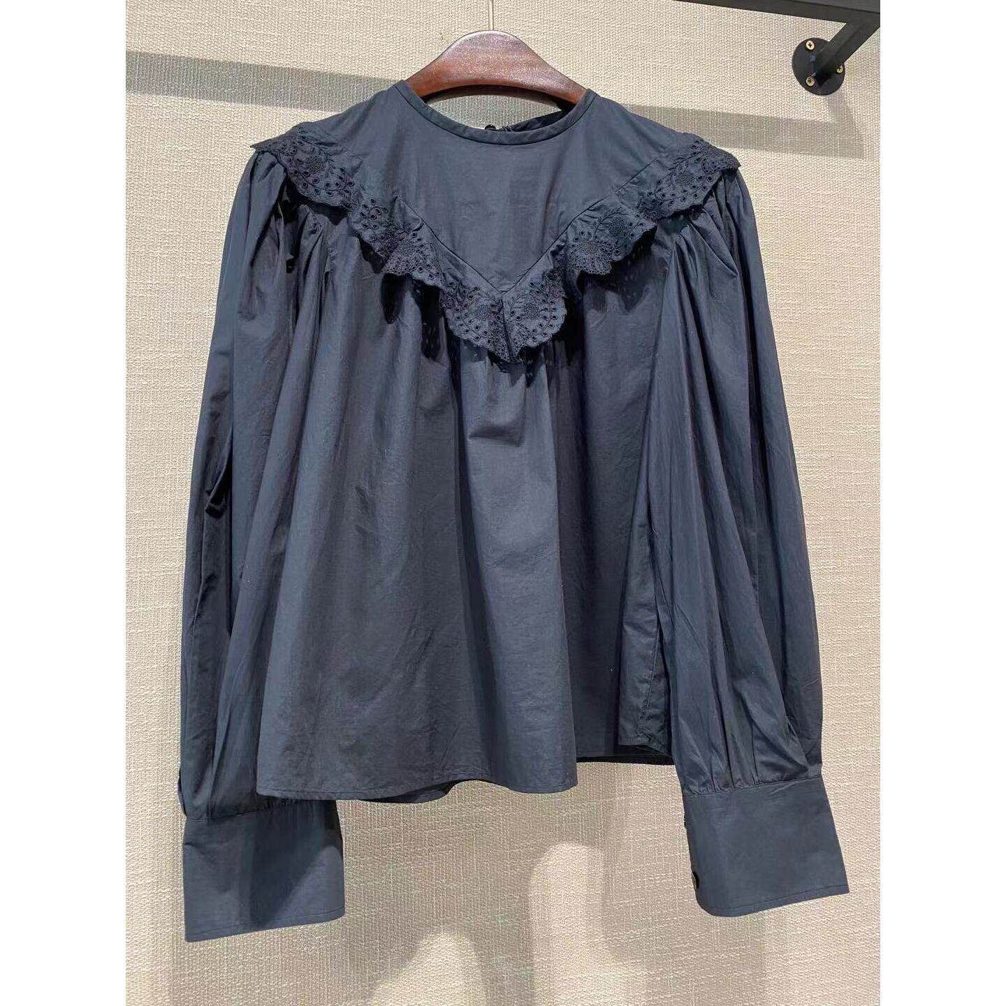 公主领衬衫女式上衣小众设计镂空宽松廓形设计泡泡袖甜美法式衬衣