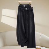 宽松显瘦直筒长裤 小个子显高阔腿九分牛仔裤 2025秋冬加绒加厚新款