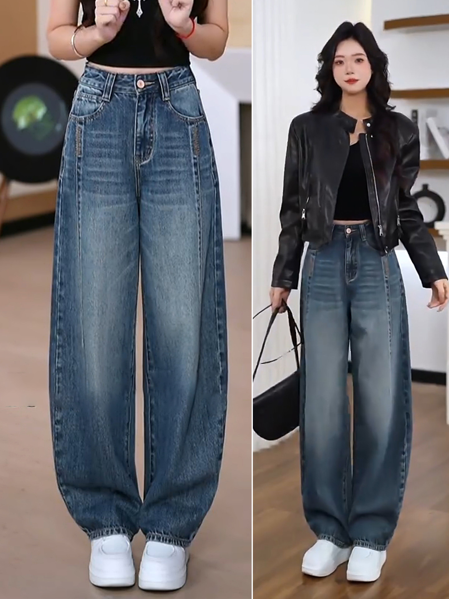 九分小个子牛仔弯刀裤女秋冬2025新品加绒加厚宽松显瘦阔腿镰刀裤