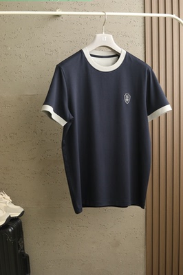 意式老钱风男装2026春夏新款刺绣商务休闲圆领撞色时尚短袖T恤