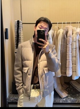 老钱风男装2025秋冬羊毛立领拉链拼接针织立领90白鸭绒羽绒服外套