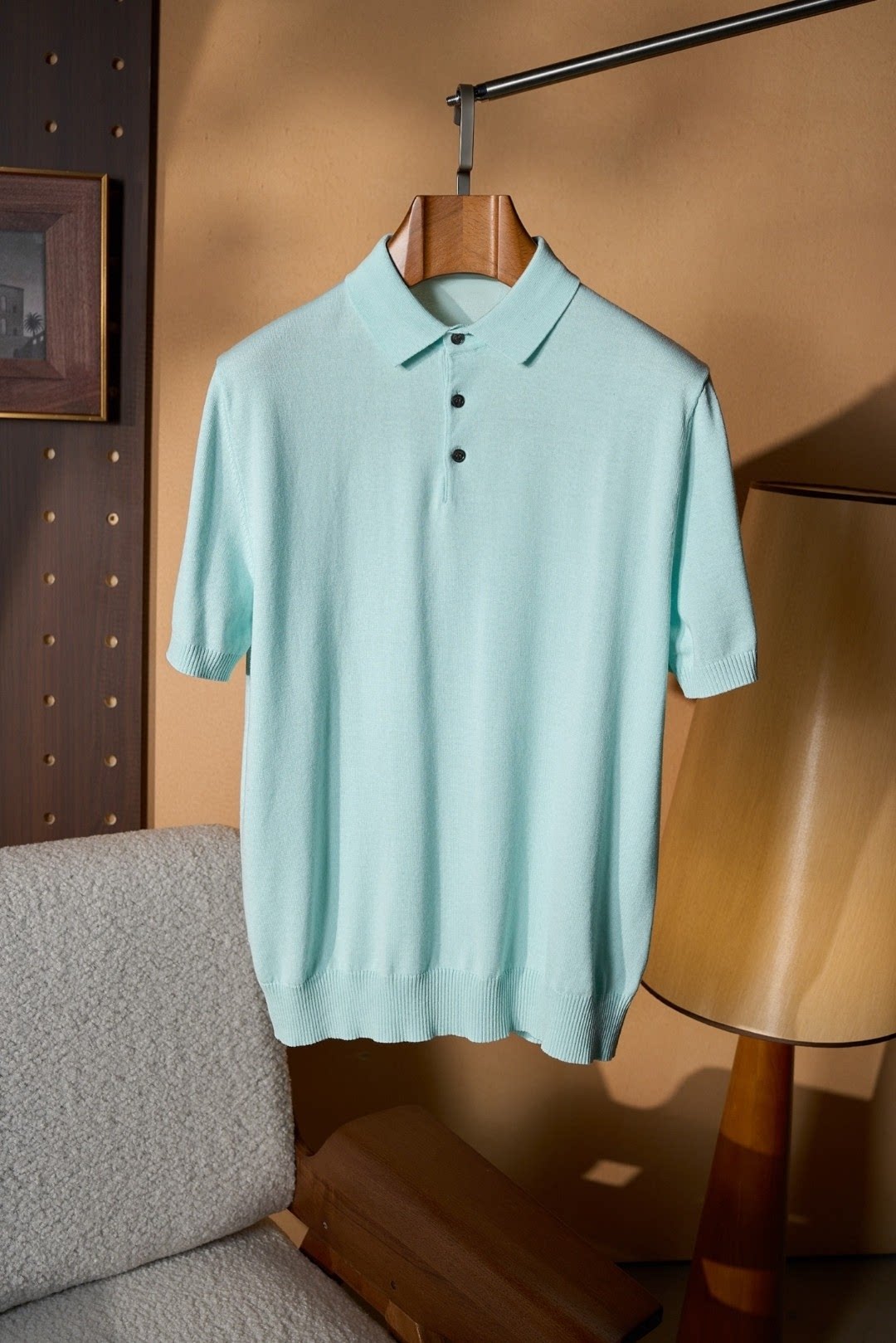 意式老钱风男装夏季新款翻领纯色100%棉针织商务男士短袖POLO衫