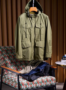 老钱风男装秋冬欧美轻奢男士90%全羊绒10%羊毛旅行者猎装夹克外套