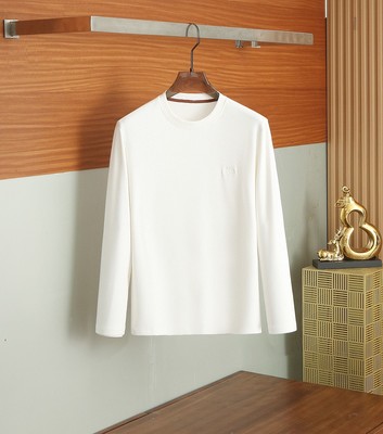 老钱风男装2025秋冬新款时尚徽章刺绣纯色圆领长袖男士T恤打底衫