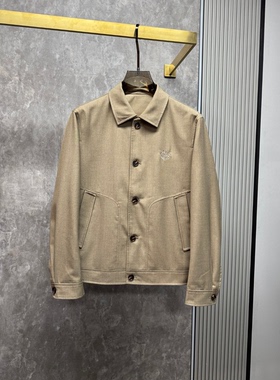 意式老钱风男装26春夏新款时尚刺绣商务棉麻翻领外套男士通勤夹克