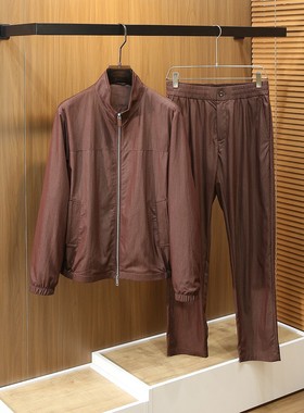 意式ZZ老钱风亚麻套装男2026春夏立领夹克外套男百搭休闲裤套装男