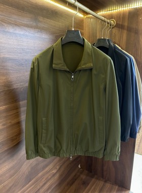 24900 老钱风男装男士双面穿防风秋冬商务立领拉链薄夹克风衣外套