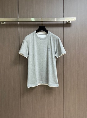 BC版意式老钱风26夏季新款棉莫代尔亨利领假两件男士短袖休闲T恤