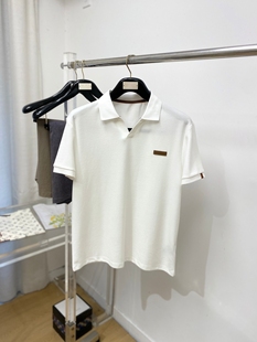 意式ZZ老钱风男装26夏季拼皮字母徽章时尚商务百搭翻领短袖POLO衫