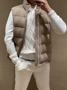 男士 冬季 老钱风羊绒羽绒马甲加厚羊毛90白鹅绒羽绒服 25300 BC版