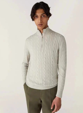 老钱风高版本半拉链羊毛衫轻奢男装25秋冬立领羊毛混纺休闲毛衣