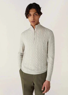 25秋冬立领羊毛混纺休闲毛衣 轻奢男装 老钱风高版 本半拉链羊毛衫