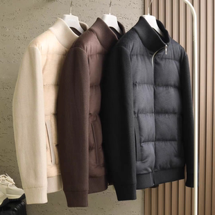 保暖纯色男士 时尚 休闲针织拼接羽绒服外套 25秋冬新款 老钱风男装