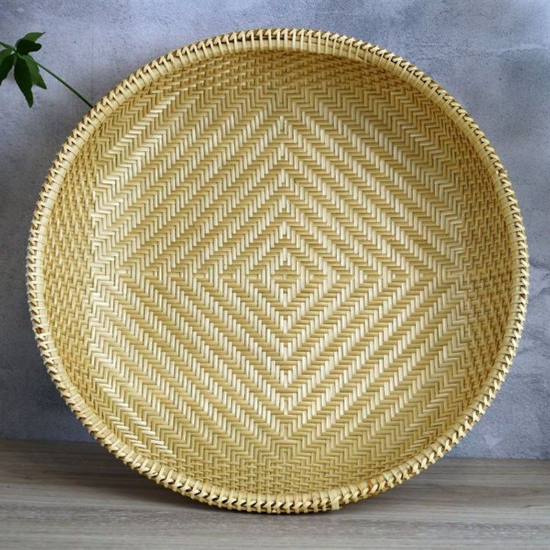 晒菜竹编精品手工竹编筐竹簸箕圆形筲箕竹篮子水果筐家用有孔水果