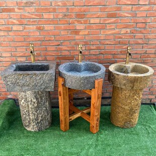 石头洗手盆磨盘石磨茶盘石盆木架圆形磨片石槽庭院洗手池摆件支架