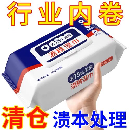 10大包酒精湿巾75度杀菌消毒