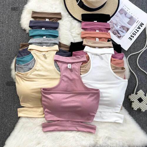 y2k Crop Top Women Halter Off-shoulder Tank ops Build In Bra