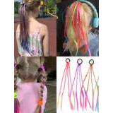 hair clips 儿童彩色假发辫子马尾编发 炫彩渐变色发绳麻花辫子