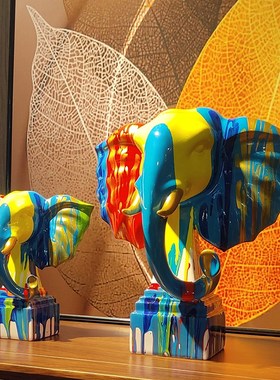 现代淋色大象摆件客厅玄关办公室书房桌面装饰招财新居创意摆设