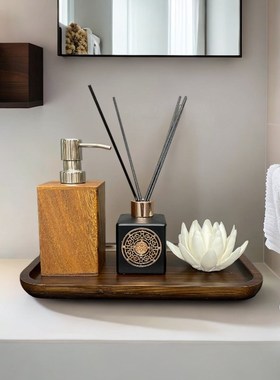 新中式样板房卫生间摆件浴室洗衣房洗手台香薰托盘组合软装饰品