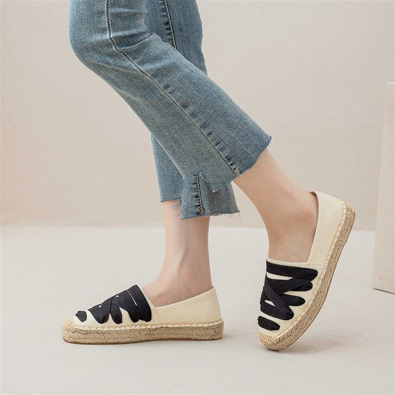 草编渔夫鞋女厚底春夏新款帆布织带装饰简约休闲鞋舒适柔软百搭,女鞋,渔夫鞋,淘宝优惠券,粉丝福利购,淘宝优惠卷