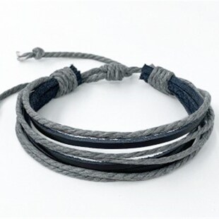 链子手工编织男士皮制手錬潮人韩版手饰皮绳多层手绳女生手环串