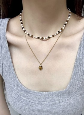 十里间【正珂】简约新中式天然石项链通勤锁骨链淡水珍珠耳环