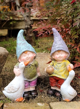 庭院花园阳台客厅别墅喂鹅情侣园林幼儿园装饰摆件造景观