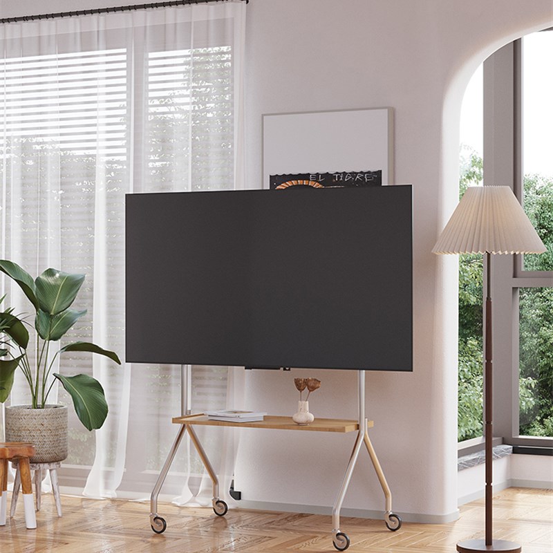 复古客厅不锈钢电视机支架可移动型落地式带轮推车适用43到75寸电