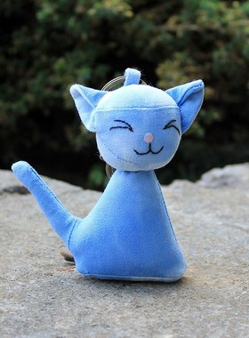 布艺蓝染猫咪公仔可爱卡通动物装饰品客厅卧室摆件布偶扎染小礼物