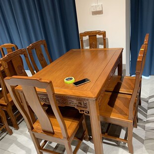 金花梨木长方形餐桌椅组合新中式全实木饭台原木简约餐厅家用方桌