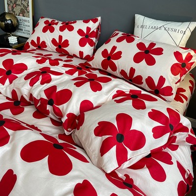 网红全棉四件套纯棉床上床品床单北欧简约100被套1.8m床笠三4件套