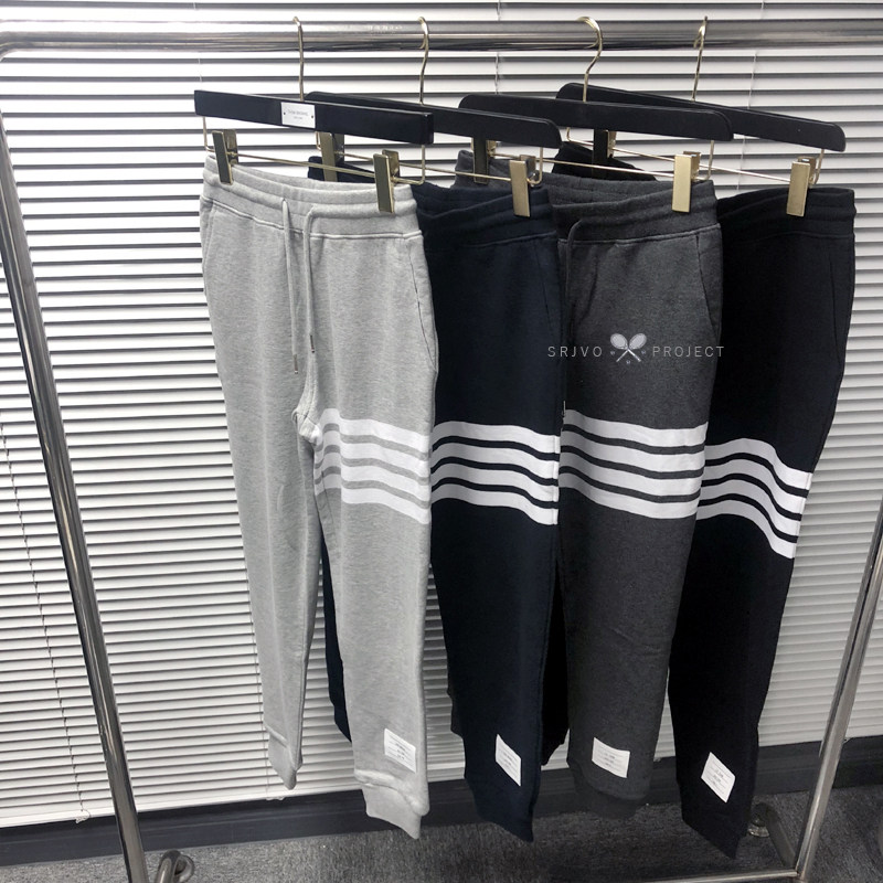 2023版 TB色织四杠条 纯棉针织修身休闲男女情侣卫衣灰色运动裤,男装,休闲裤,淘宝优惠券,粉丝福利购,淘宝优惠卷