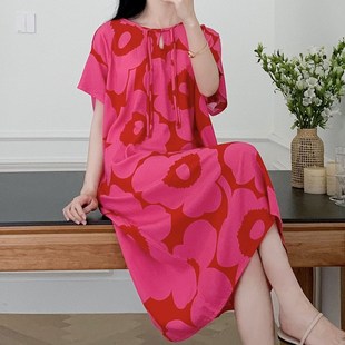 度假连衣裙中老年妈妈款 国风早春新款 绵绸裙 新中式 棉绸睡裙女夏季