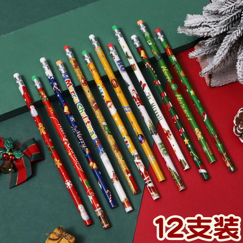 圣诞节卡通铅笔小学生带橡皮HB书写绘画素描笔 奖品书写工具礼品
