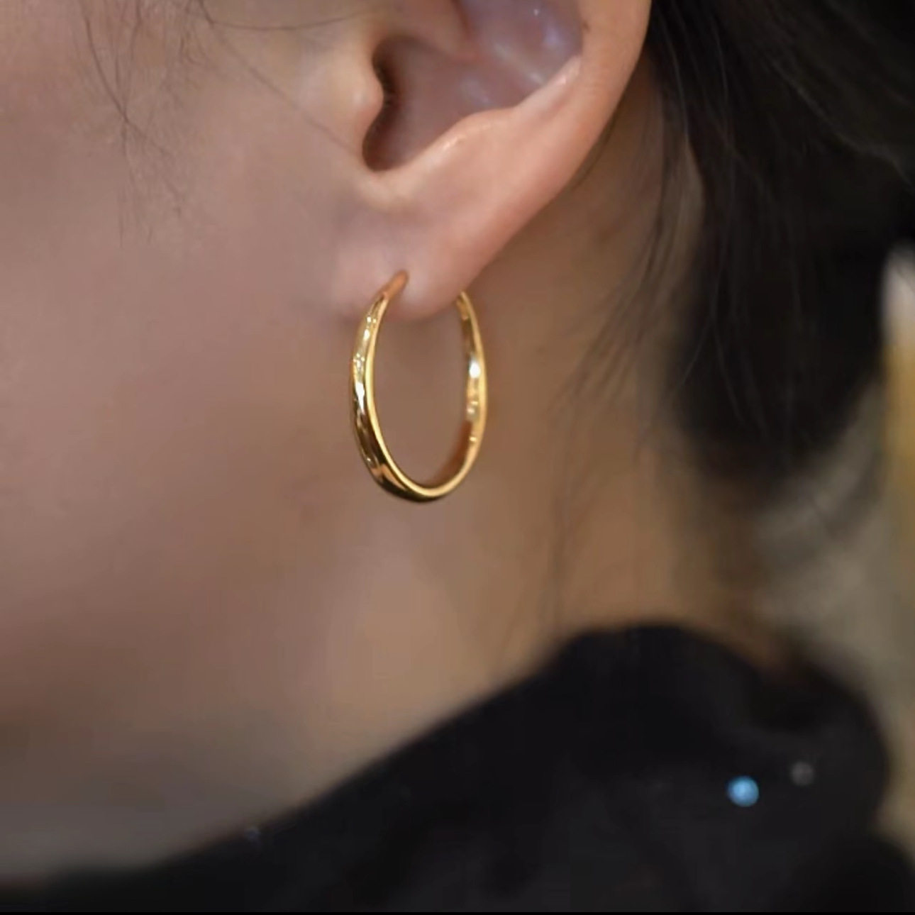 hoop素圈耳饰秋冬法式复古流光风耳圈不掉色轻奢女百搭耳环