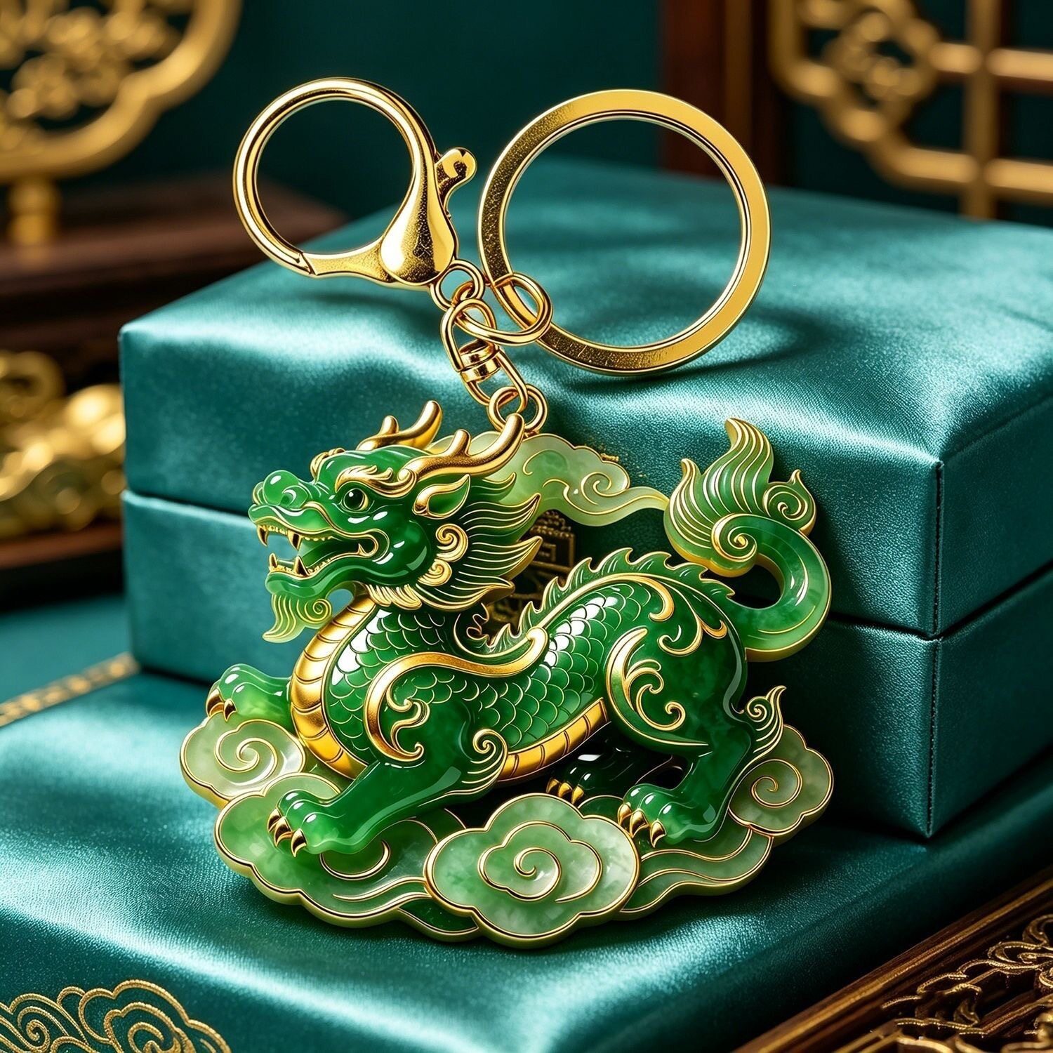 碧玉祥麒招财麒麟钥匙扣国风吊坠配项链书包挂件送礼纪念品挂坠