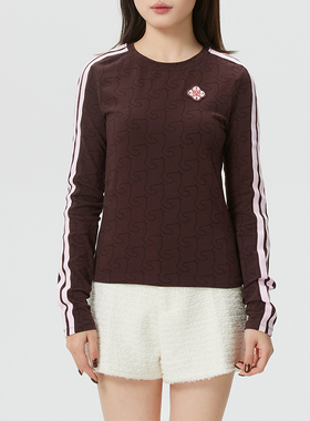 adidas阿迪达斯女装暗纹长袖T恤26春新年款运动修身训练服KW4678