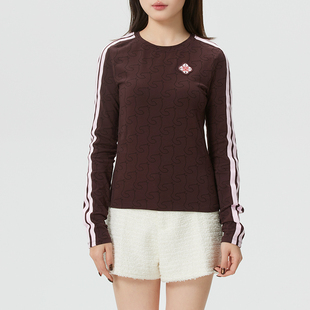 adidas阿迪达斯女装暗纹长袖T恤26春新年款运动修身训练服KW4678