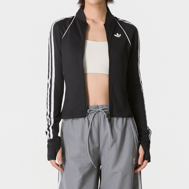 阿迪达斯针织夹克女款秋季新款官方正品运动服修身短款外套KT7029