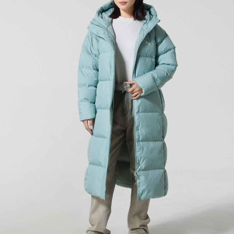 彪马PUMA正品羽绒服女冬新款时尚绿长款棉羽户外加厚鸭绒外套