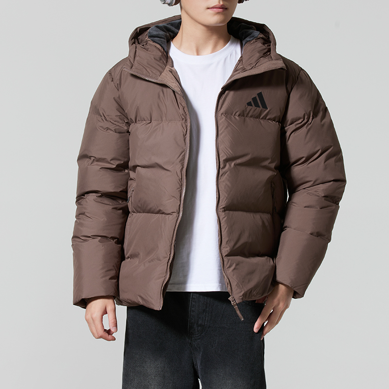 阿迪达斯羽绒服男装2025冬季新款加绒保暖防寒休闲连帽羽绒外套