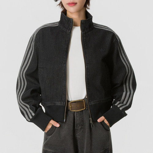 阿迪达斯2026春秋款女装运动服牛仔夹克经典立领开襟休闲短款外套