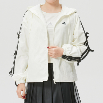 阿迪达斯女装2026春季运动服跑步上衣宽松休闲连帽夹克外套KR7602